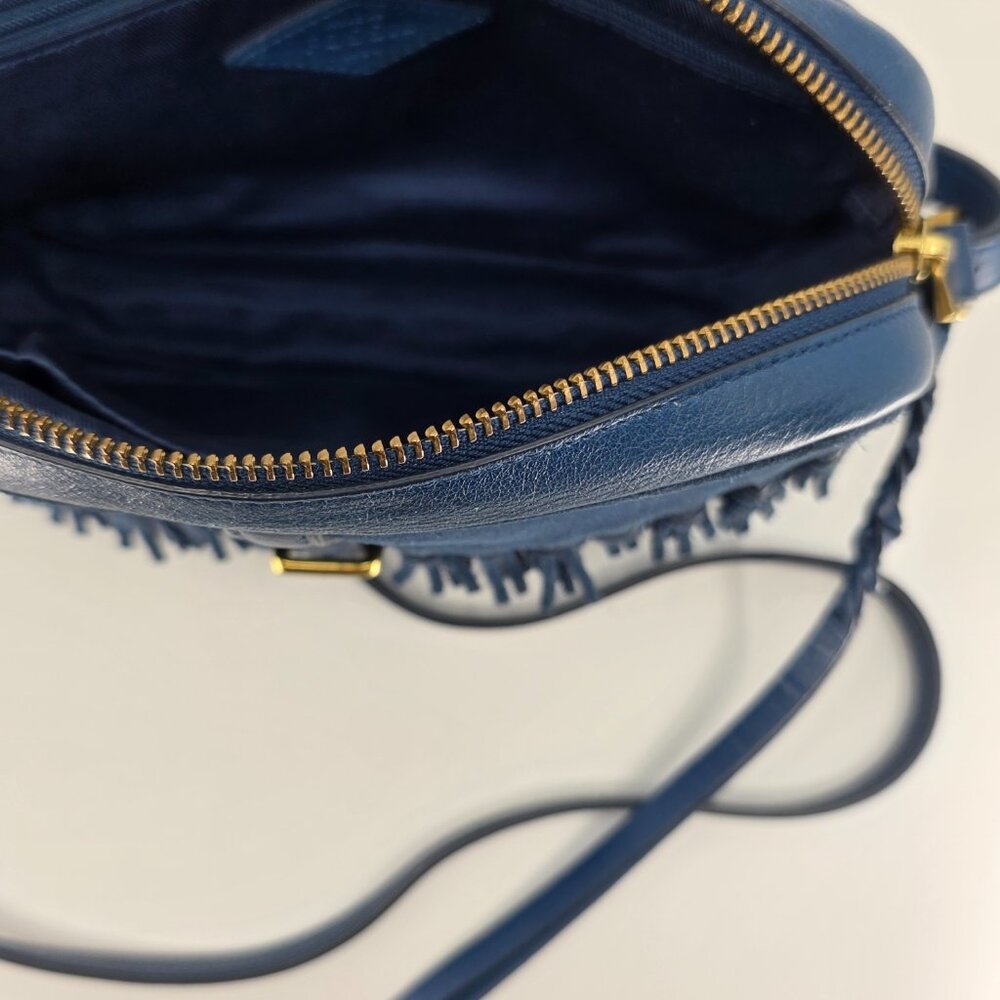 🗝️ Fossil Kendall Blue Suede Flap Fringe Crossbody ✨ Boho Western Bag 🗝️ - Picture 6 of 10